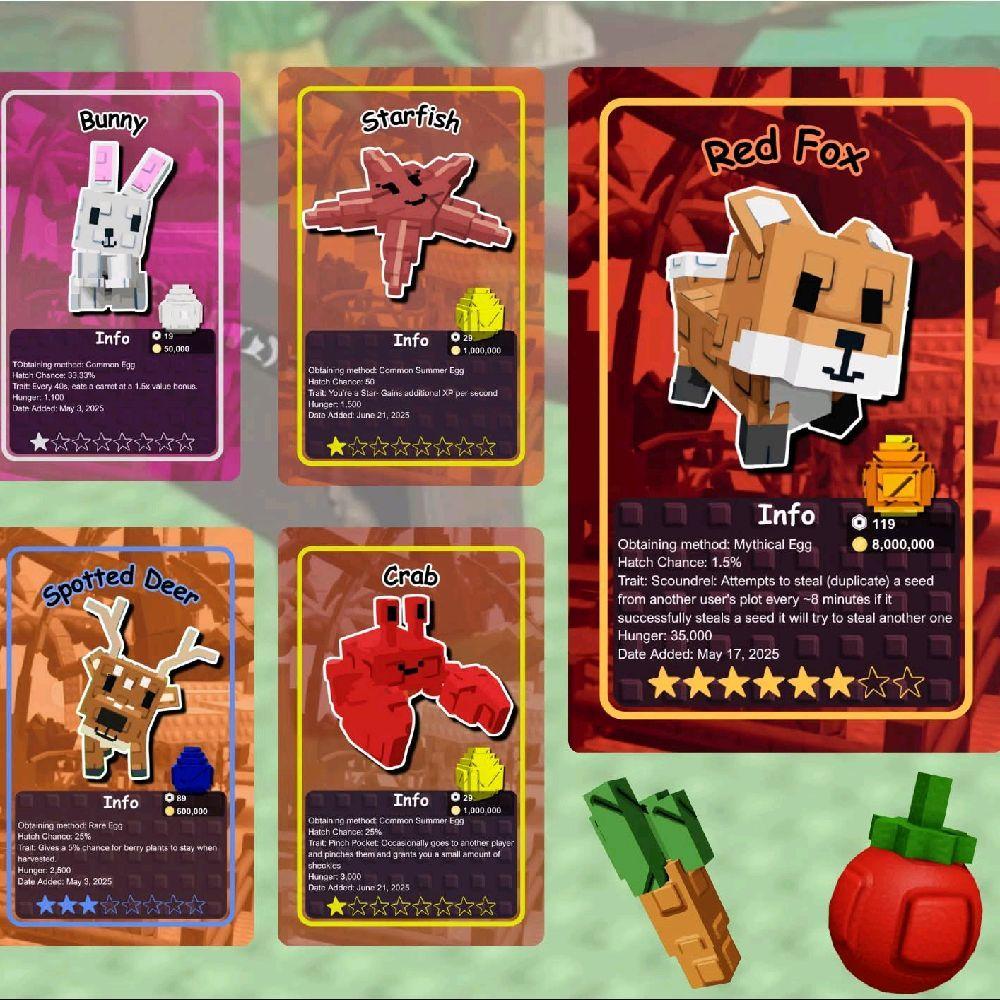 Roblox Grow A Garden Trading Cards 8pcs per Pack - Bunny Starfish Red ...