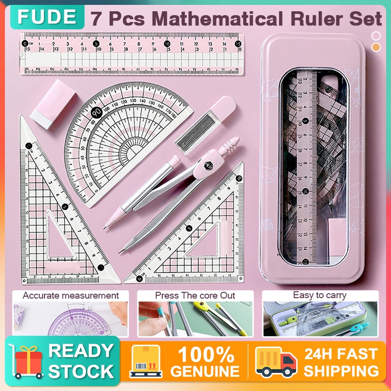 7 Pcs Mathematical Ruler Set Exam-Ready Multi-Angle Compass School ...