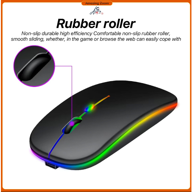 Def Slim 2.4Ghz Wireless Mouse Ergonomic Silent Mouse Rechargeable RGB ...