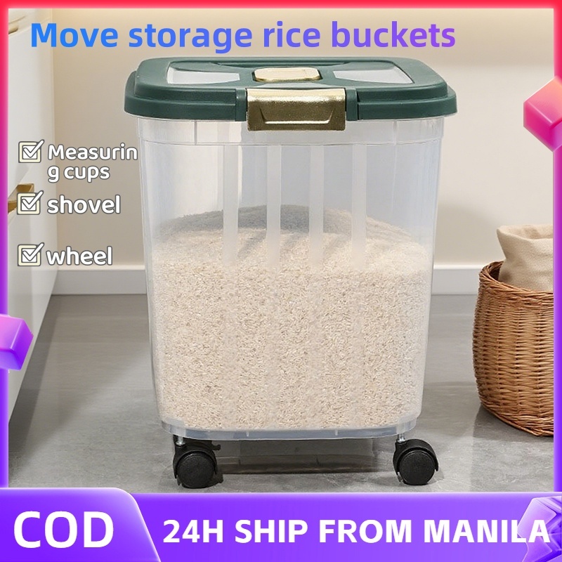 25kg Rice Dispenser Rice Box Storage Container with Cup Wheels Insect ...