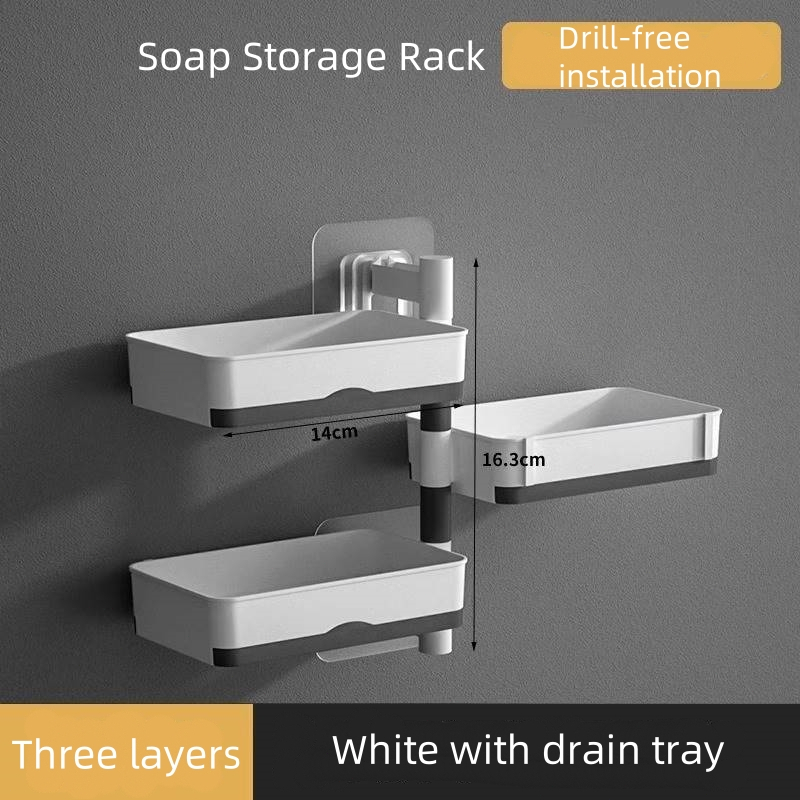 3 Layer Soap Storage Rack Organizer Wall Mounted 180° Rotatable Drill ...