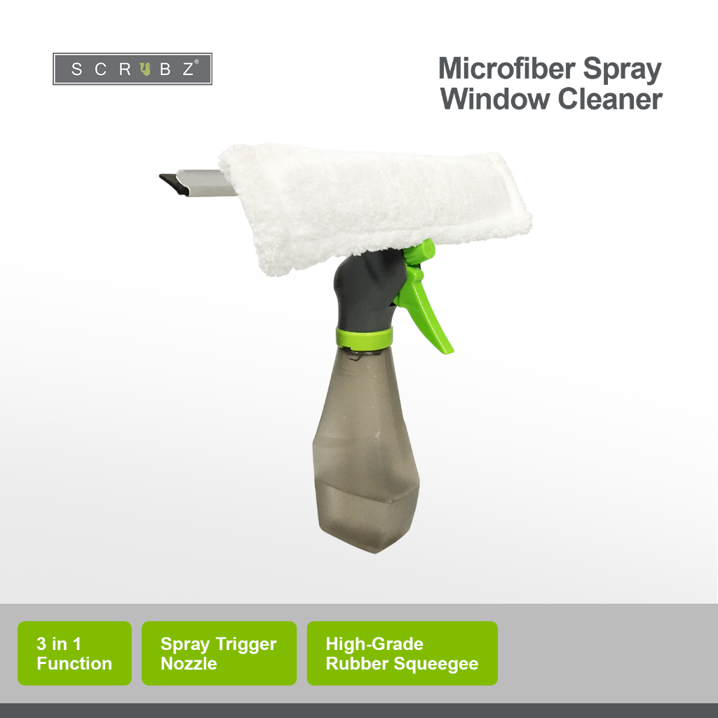 Scrubz Window Spray Glass Scraper Cleaner 3in1 Double Sided Microfiber ...