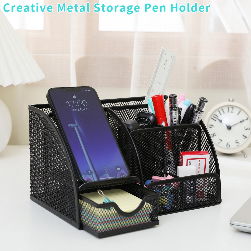 7-in-1 Set of Office School Supplies Desk Storage Pen Rack With Drawers ...
