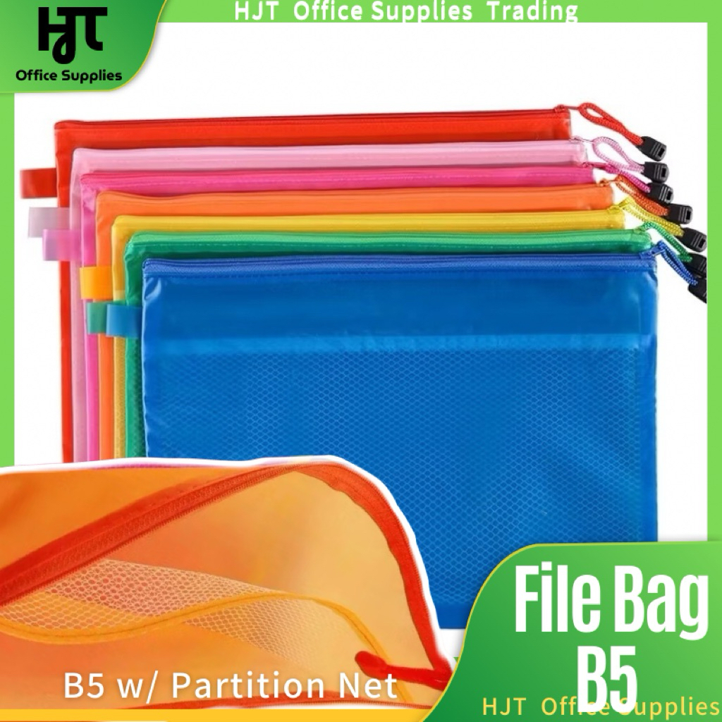 Zipper File Bag B5 w/ Partition Net Document Pouch PVC Transparent ...