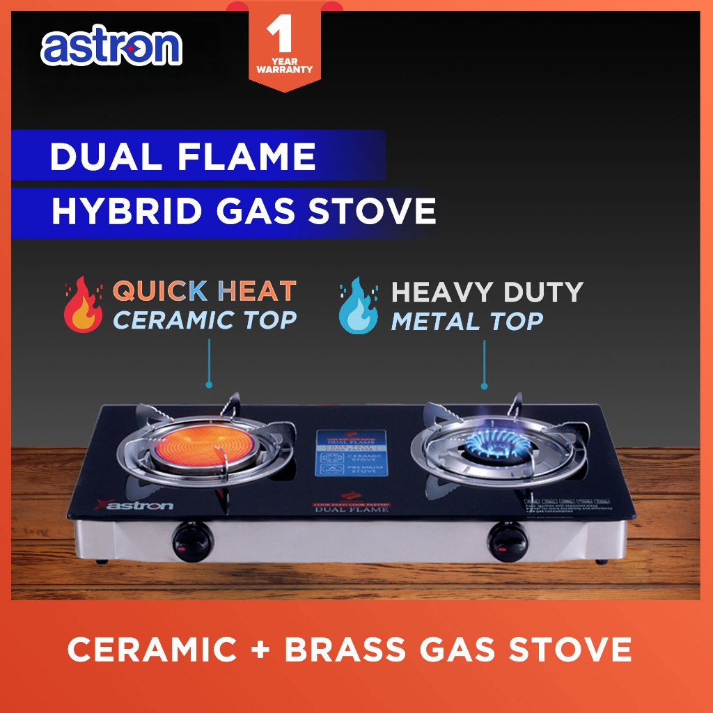 Astron DUAL FLAME Double Burner Gas Stove Tempered Glass Top