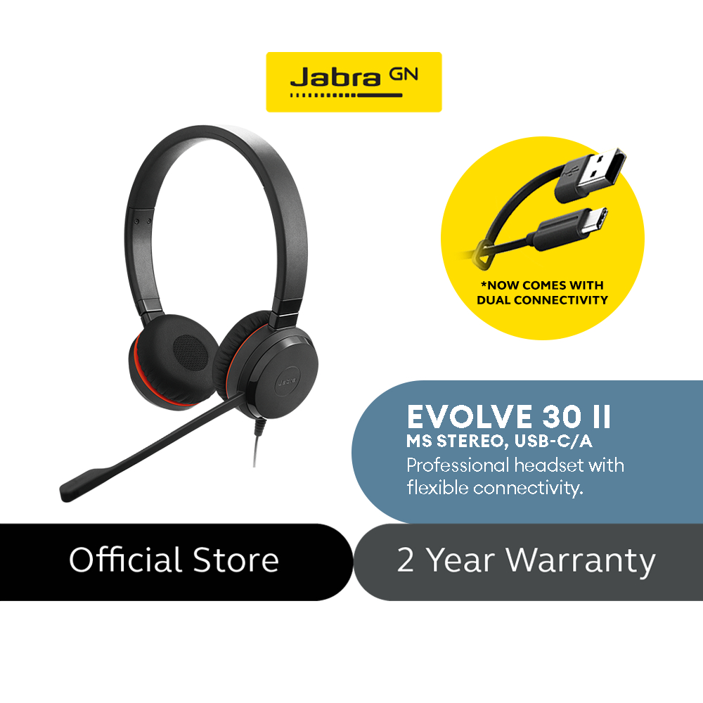 Jabra Evolve 30 II MS Stereo USB-A or USB-C/A Headset/Music Headphones - Main Image