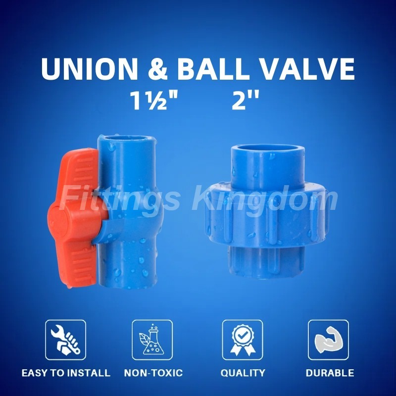 FITTINGS KINGDOM PVC Blue Pipe Fittings PVC Ball Valve PVC Union 1½inch ...