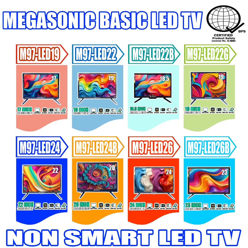 MEGASONIC BASIC HD LED TV 17 19 18.5 20 22 23 24 INCH LED TV (NON SMART ...