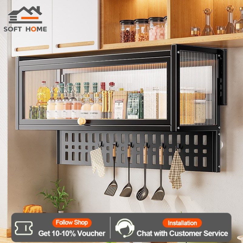 SOFTHOME Hanging Kitchen Storage Cabinet Wall-mounted Spice Shelf with ...