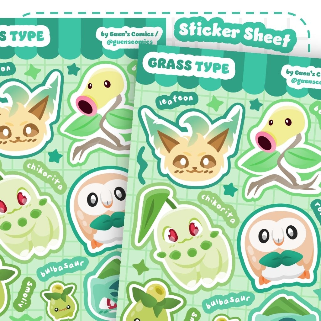 Pokemon Grass Type Waterproof and Glitter-Laminated Sticker Sheets ...