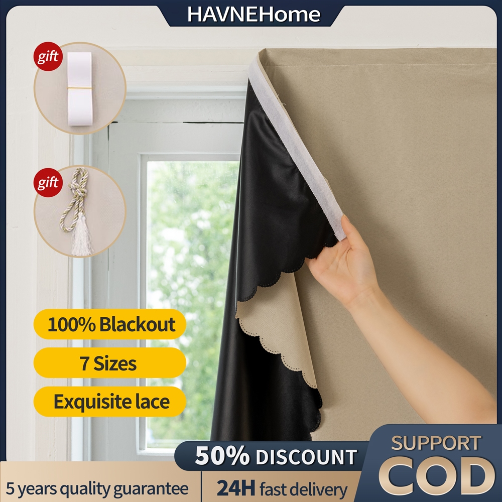 【COD】Velcro Curtains No Drilling 100% Blackout Anti-UV Kurtina With ...