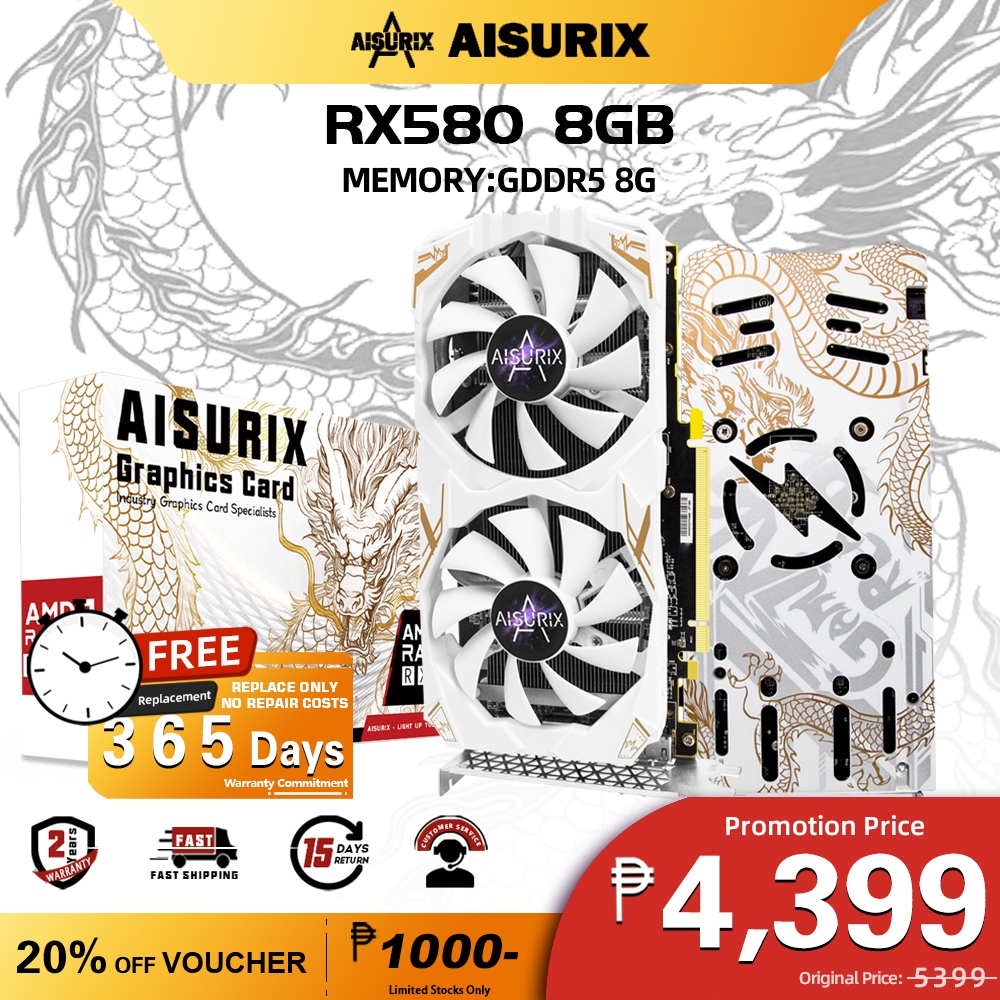 AISURIX NEW RX580 8GB Graphics Card GDDR5 256Bit Computer GPU Video ...