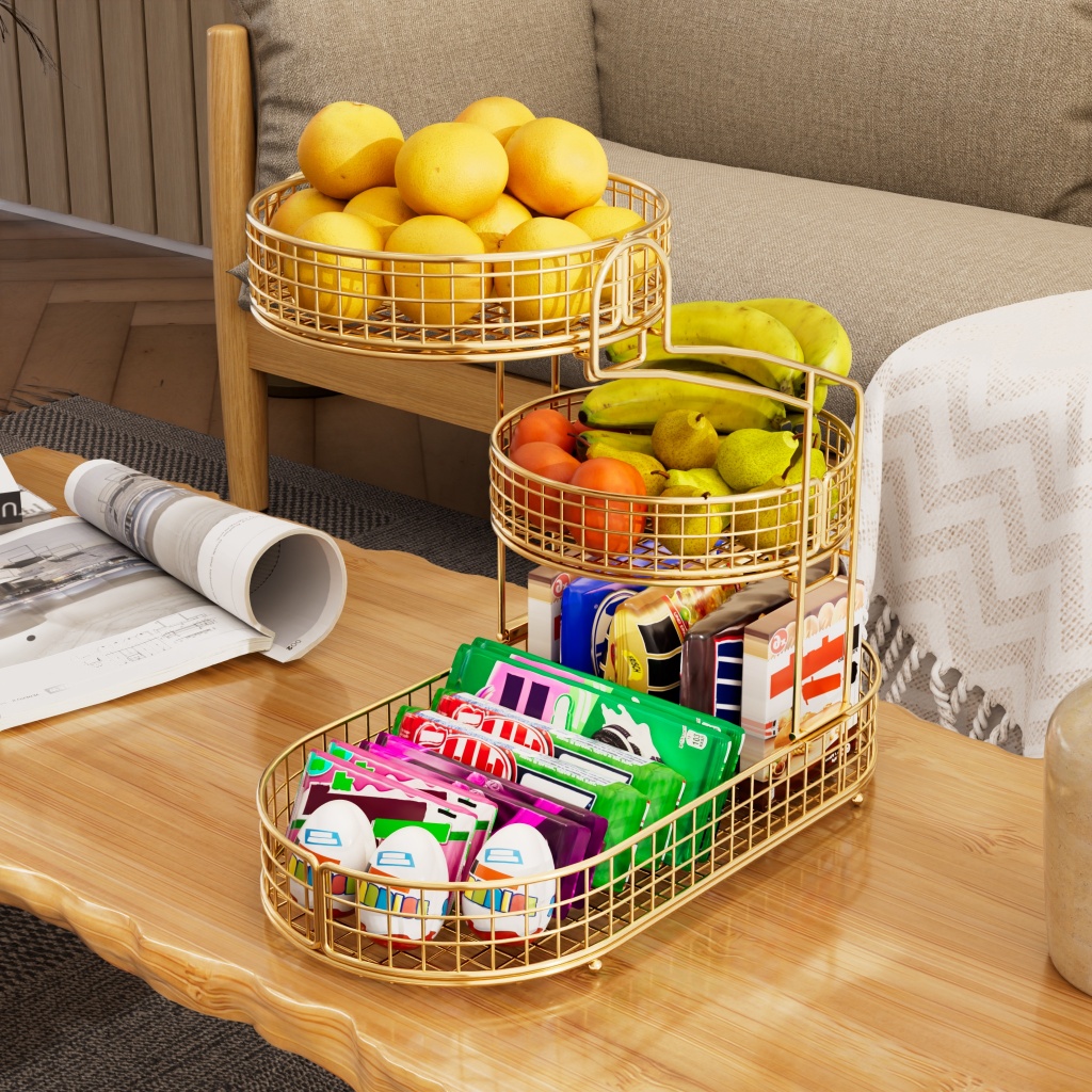 Square fruit basket snacks storage basket 3-layer living room spices ...