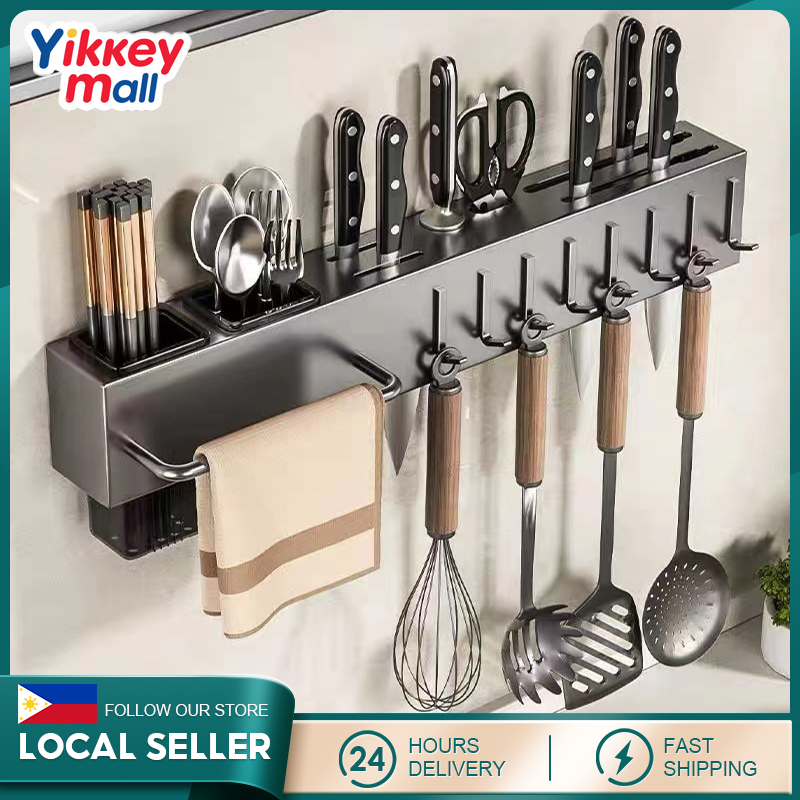Wall-Mounted Knife Holder Kitchen Cooking Utensils Rack Drainable Rack ...