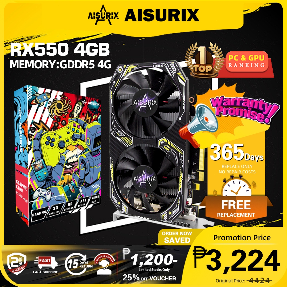 AISURIX RX550 4G FLASH Graphics Card GDDR5 AMD GPU For Working Gaming ...
