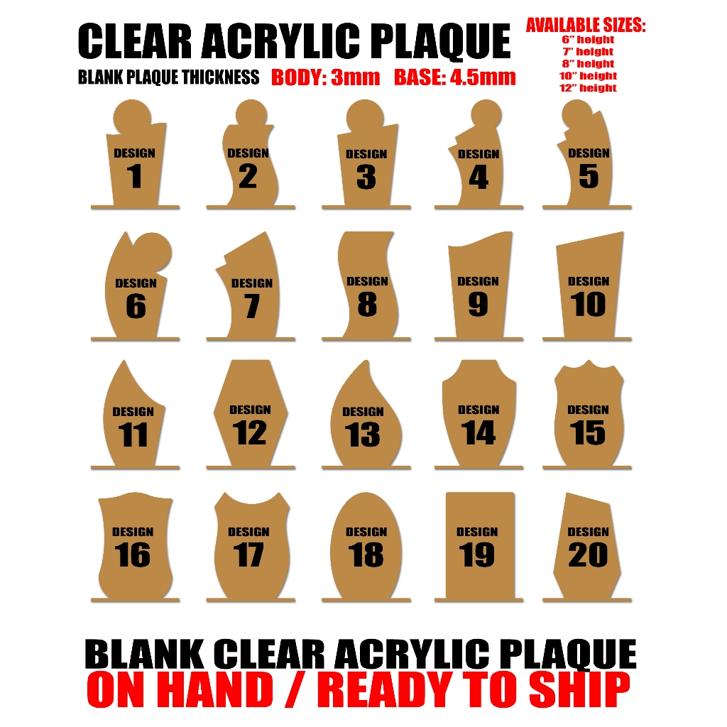 ACRYLIC PLAQUE Clear, Blank, Transparent for throphy plaque and awards ...