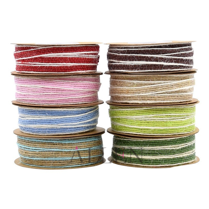 6mm x 10yard Colorful Jute Cord String,White Edge Burlap Ribbon for DIY ...