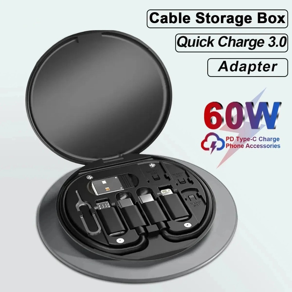 Multifunctional 60W USB Data Cable Fast Charge Line Storage Box With ...