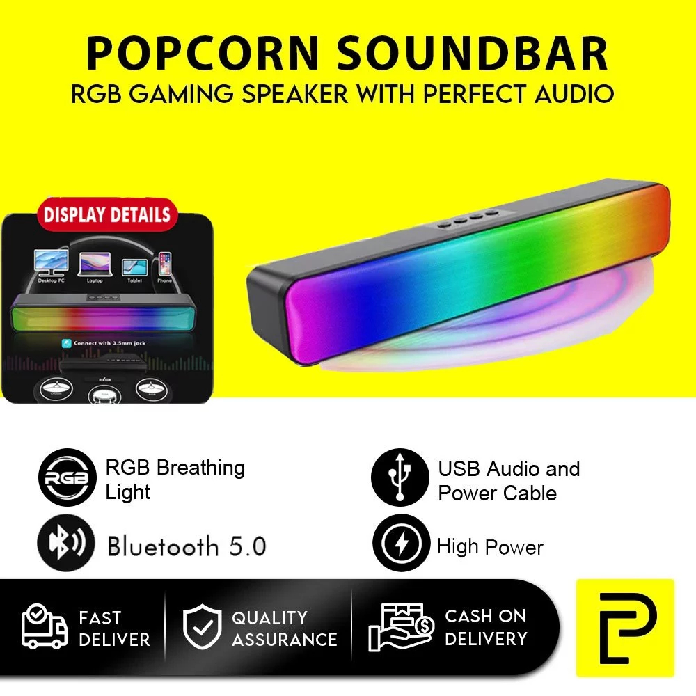 Popcorn RGB Soundbar Bluetooth Bass Stereo Wireless Bluetooth Speaker ...