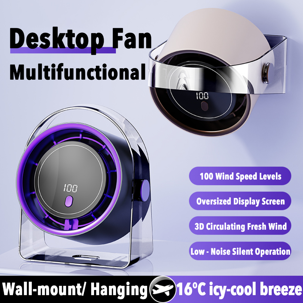 ⚡Ready Stock⚡High Speed Table Mini Fan Rechargable Turbo Fan 100 Gears ...