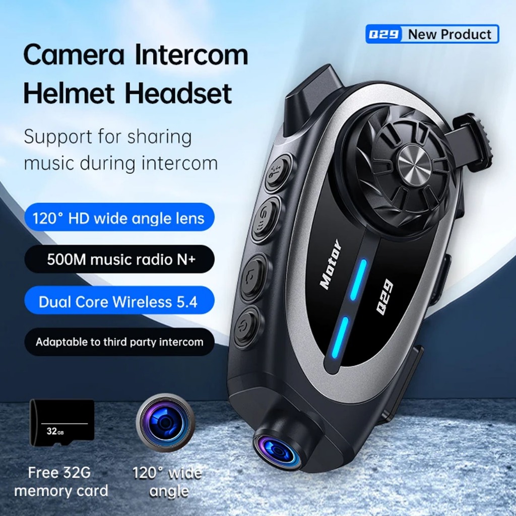 Q29 Motorcycle Helmet Intercom Bluetooth Headset 1080P HD IP66 Wireless ...