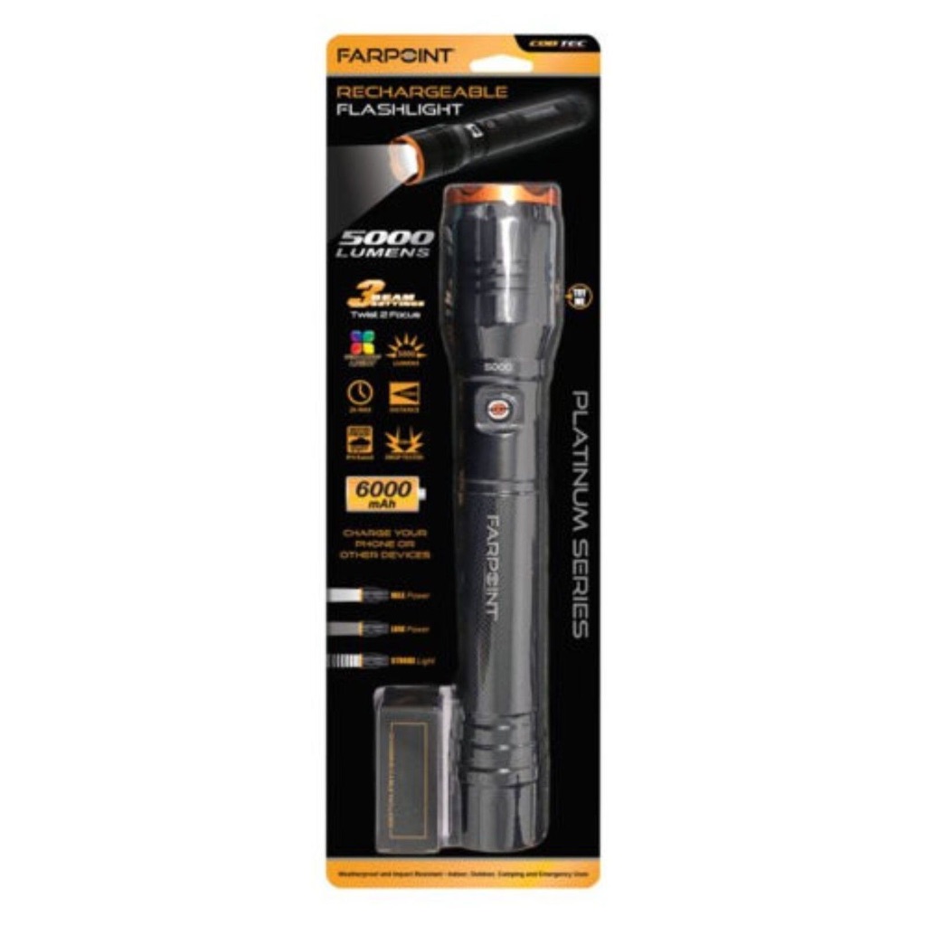Farpoint 5000 LED Super Bright Rechargeable Flashlight with PowerBank ...
