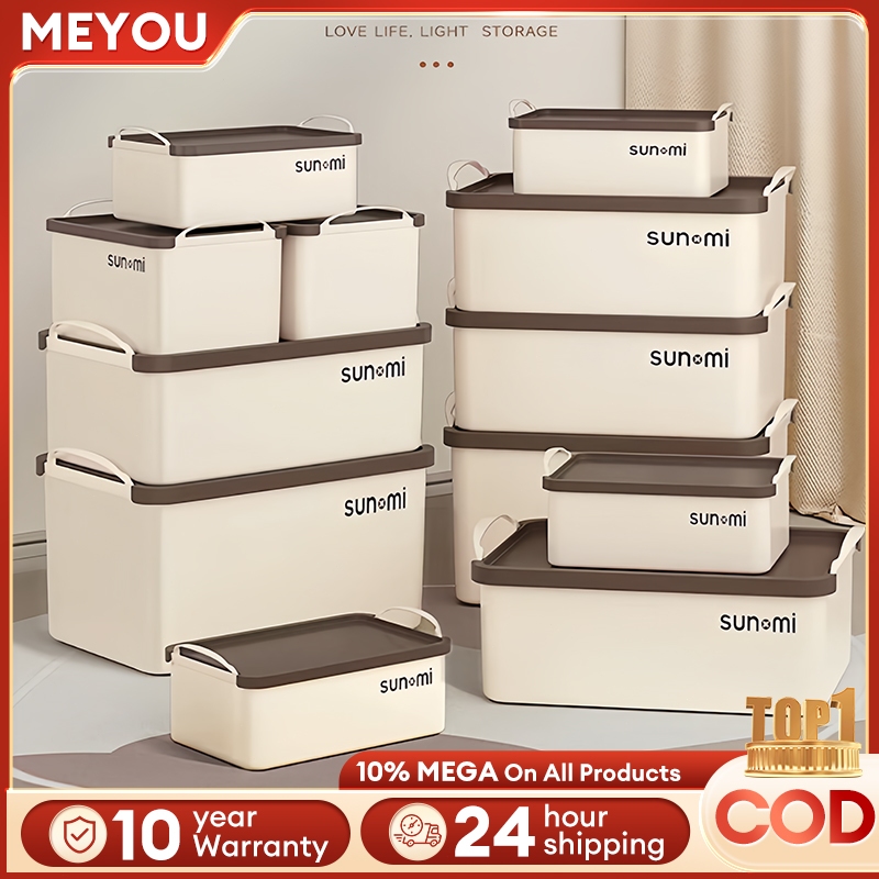 MEYOU Storage Box Plastic Container Basket with Cover For Tidy Desktop ...
