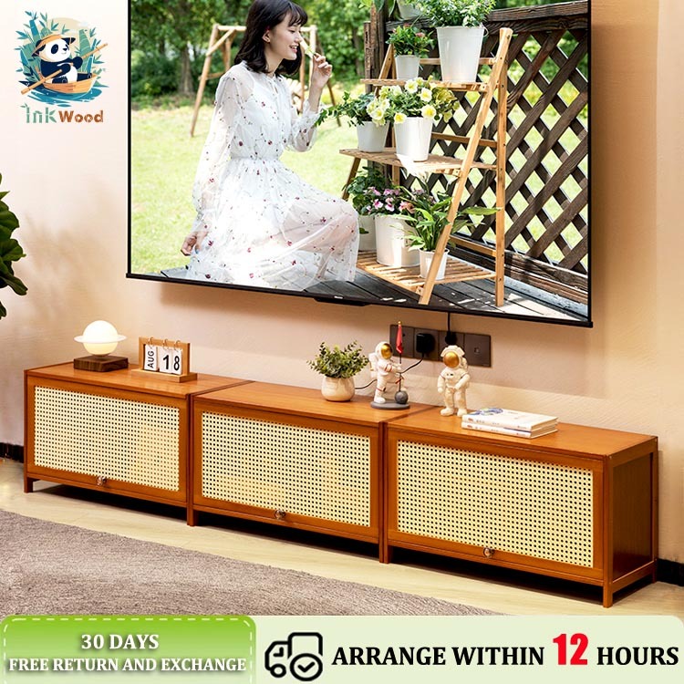 Bamboo TV Rack Storage Cabinet Nordic Modern Organizer Storage Rack ...