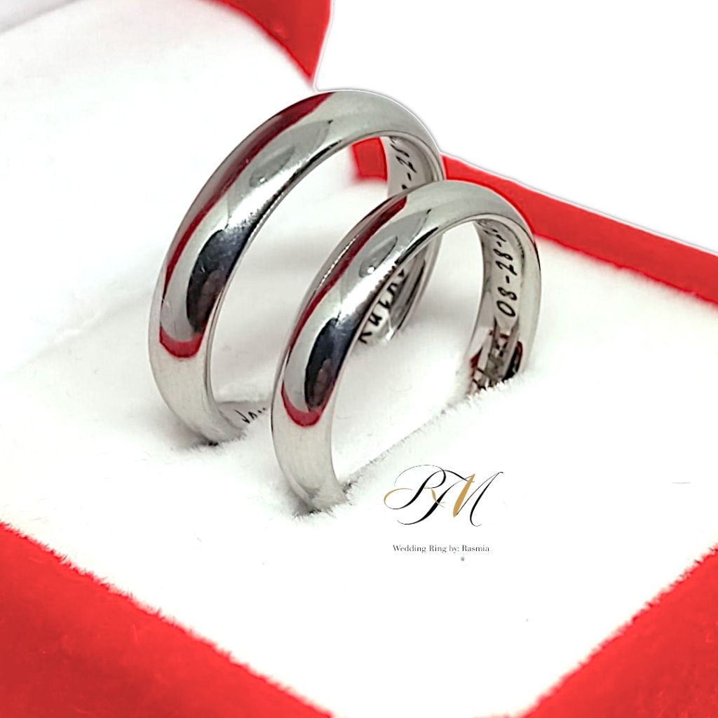 RM 2-in-1 Free Engraved Name Wedding ring set Plain white Stainless ...