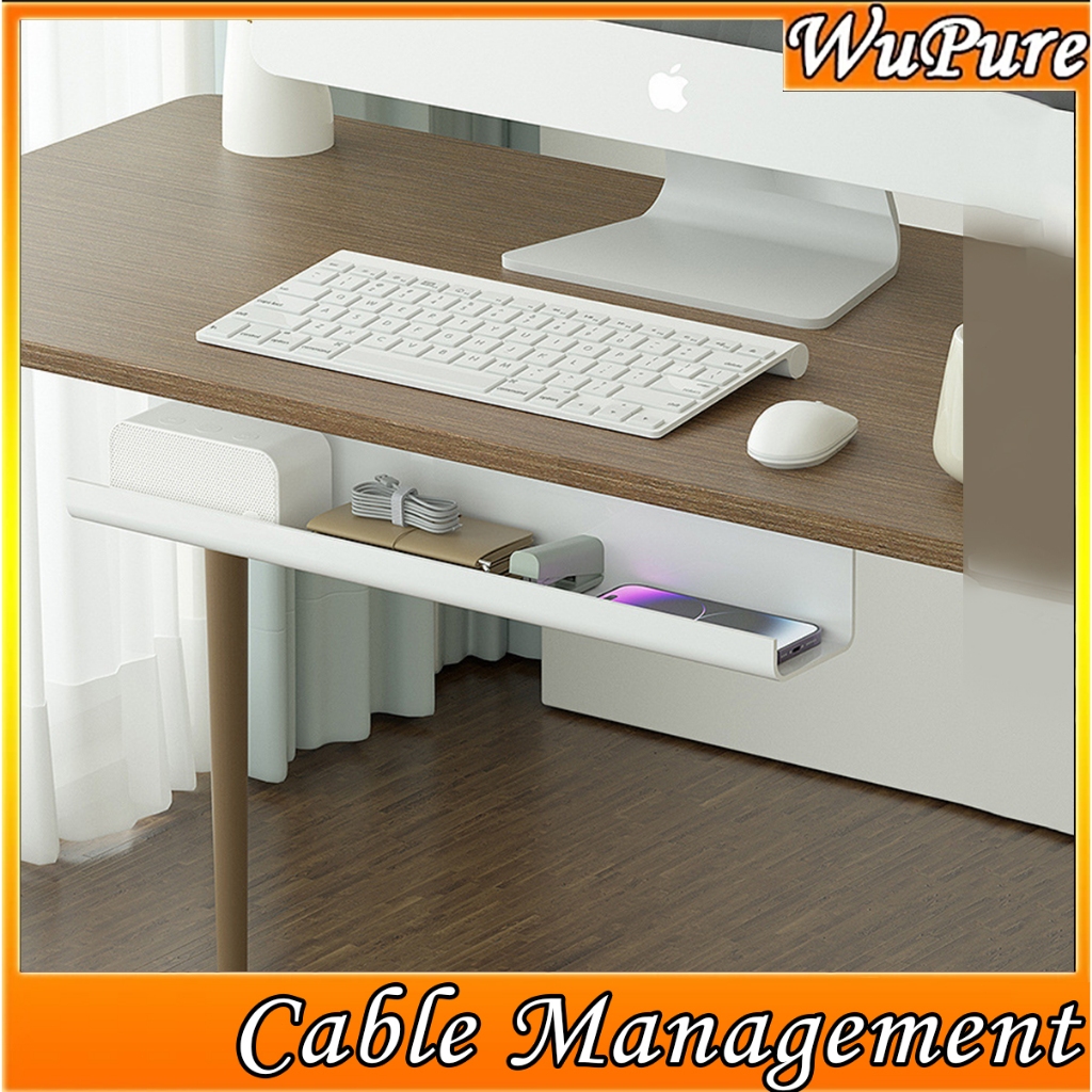 No-Drill Under Desk Cable Management Tray Adjustable Under Table Cable ...