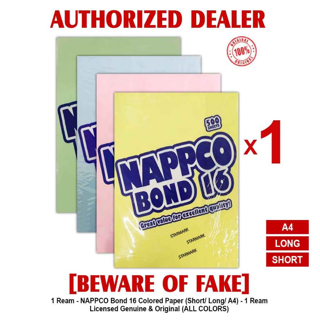NAPPCO Bond 16 NAPPCO Colored Bond Paper Papers 56gsm Sub. 16 SHORT ...