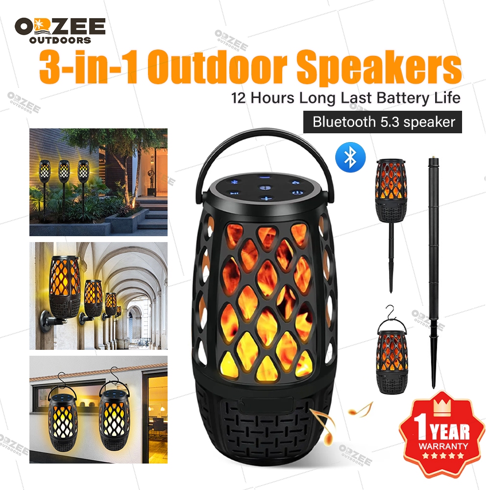 Outdoor Bluetooth Speakers, Wireless Speaker with LED Flame Sync up to ...