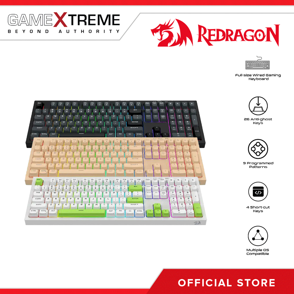 Redragon CRUX 108 Key Wired RGB Membrane Gaming Keyboard (K518-RGB-C ...