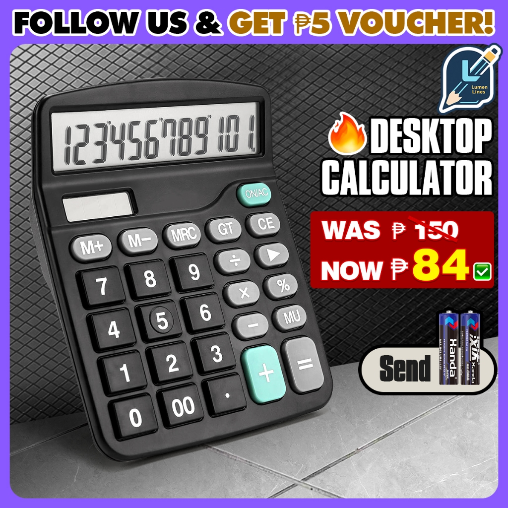 12 Digit Display Basic Calculator Multi-Functional Big Button ...