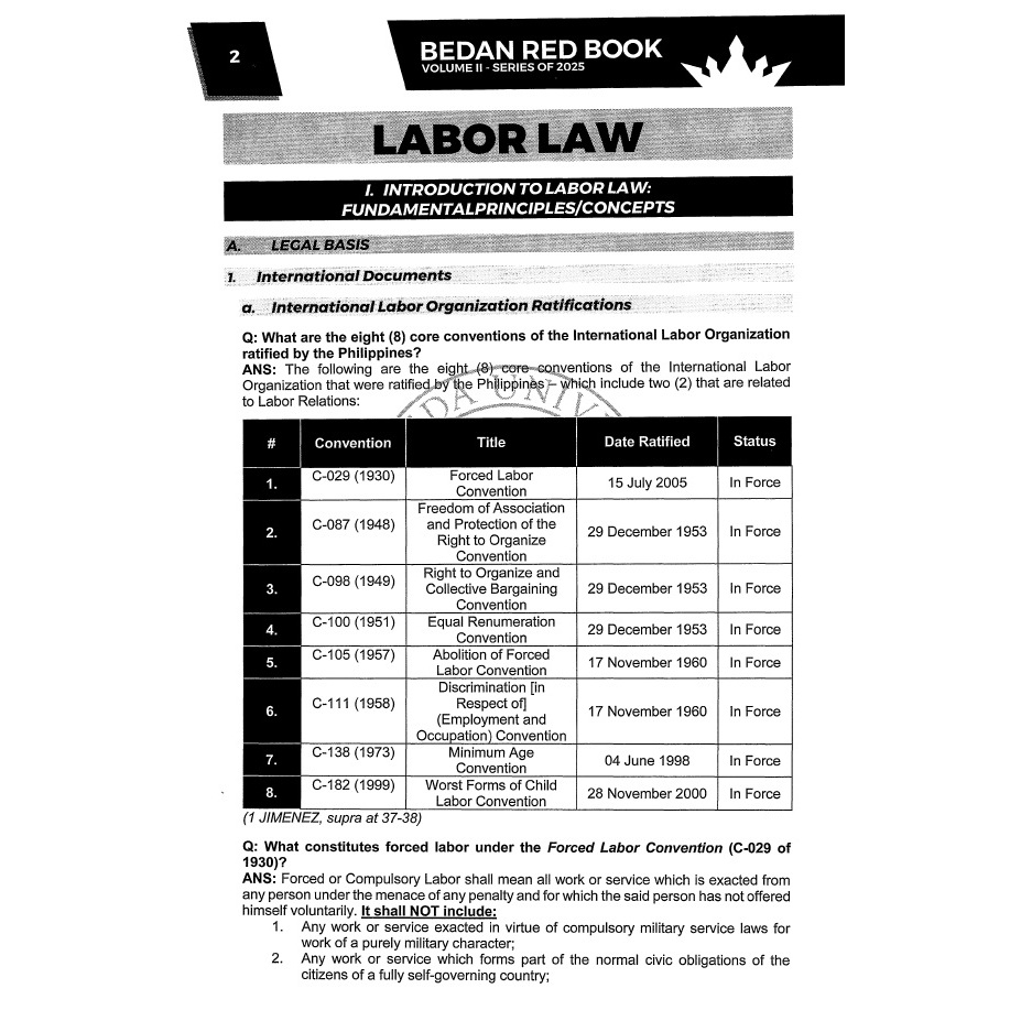 BEDAN RED BOOK 2025 LABOR LAW AND SOCIAL LEGISLATION (San Beda Red Book ...