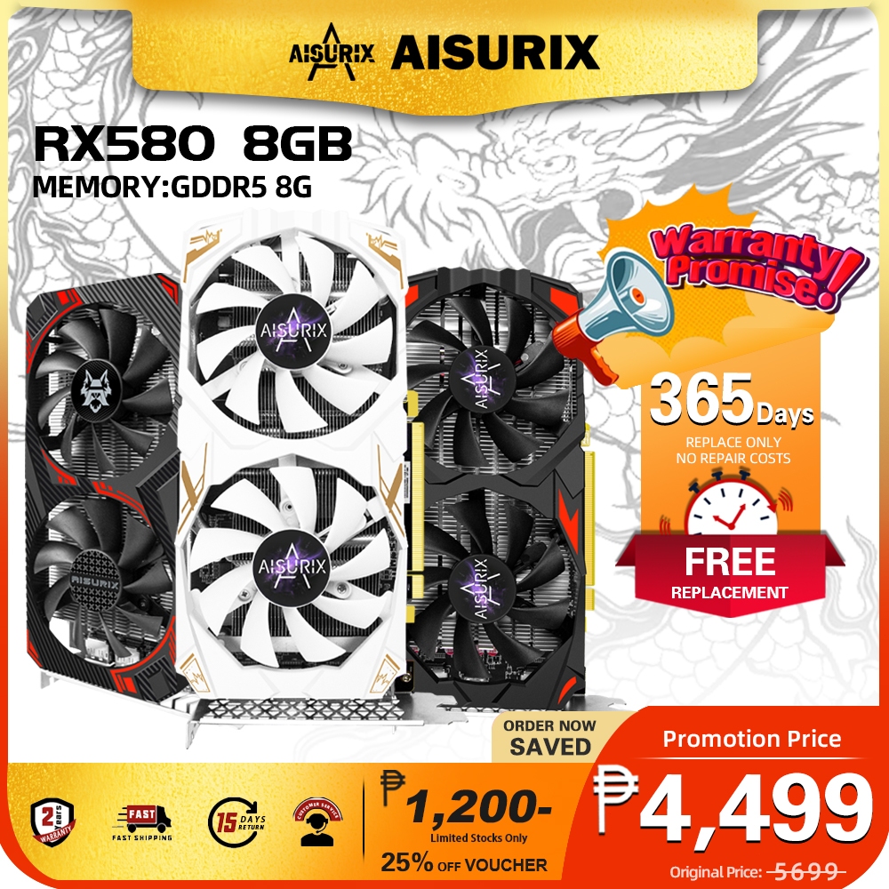 AISURIX RX580 8GB Graphics Card GDDR5 AMD Computer GPU Video Card For ...