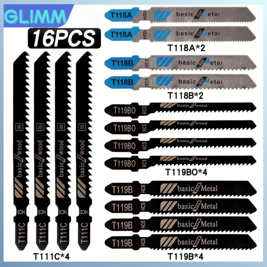 16PCS Steel Jigsaw Blade Set Wood Metal Fast Cutting Reciprocating ...