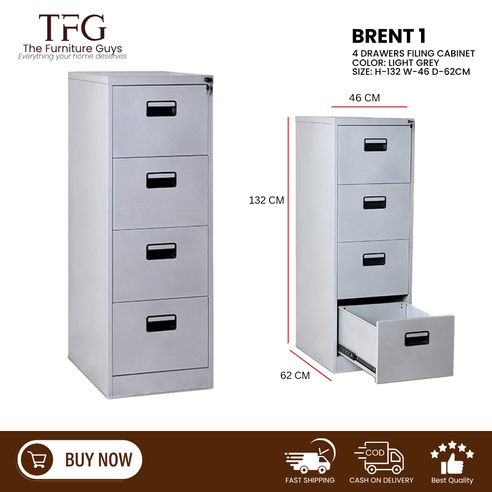 The Furniture Guys 4 Drawers Light Grey Metal Filing Cabinet Drawer for ...