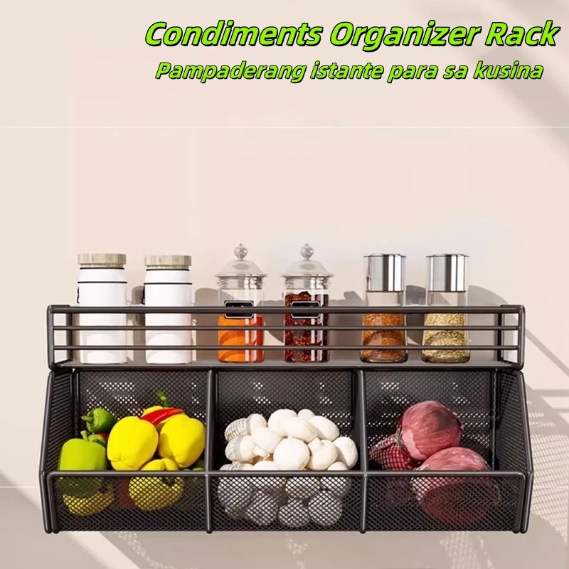 Black Metal Wall Mounted Condiments Organizer Rack Kitchen Spice ...