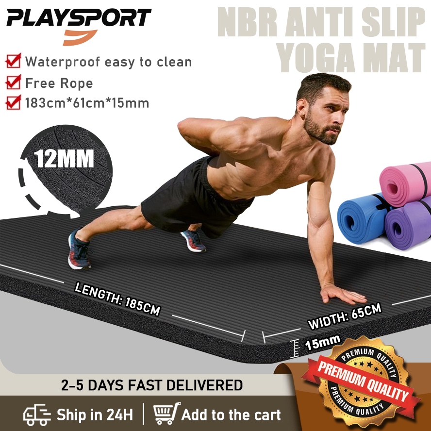 Yoga mat NBR Exercise Workout mat Soft Non-Slip Gym mat With Strap ...