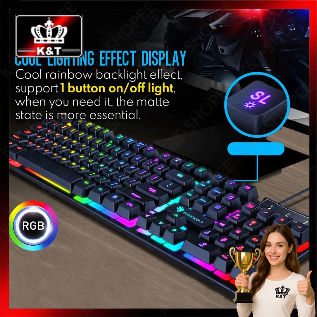 GK20 Rainbow LED Gaming Ergonomic Keyboard Mechanical Suspension Cap ...