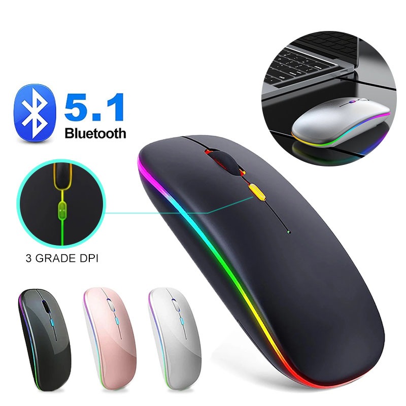Bluetooth+2.4G+RGB Light Wireless Mouse Rechargeable Mice Ultra-Thin ...