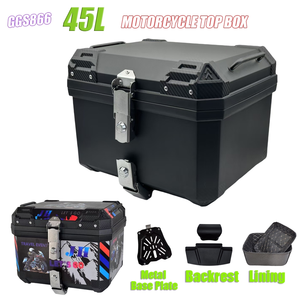 45L Motorcycle Top Box With Secure Locking Mechanism Set For Single ...