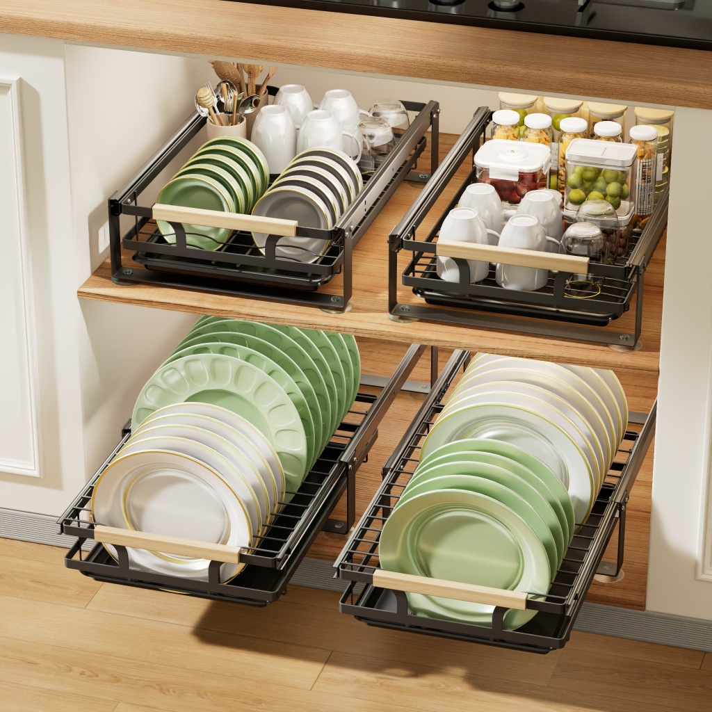 Dish Drainer Rack Kitchen Pullout Dish Storage Rack Sliding Metal ...