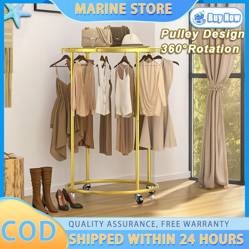 Clothes Rack with Wheels Swivel Heavy Duty Metal Hanging Racks Round ...