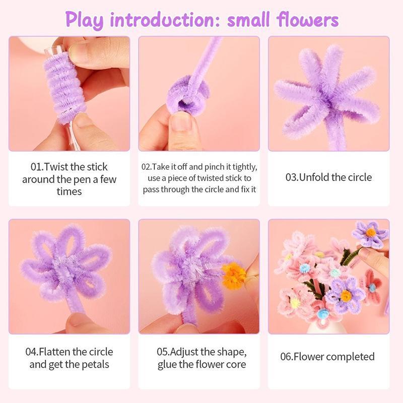 100pcs Colorful Dense fuzzy Wire Pipe Cleaner Craft Flower Chenille ...