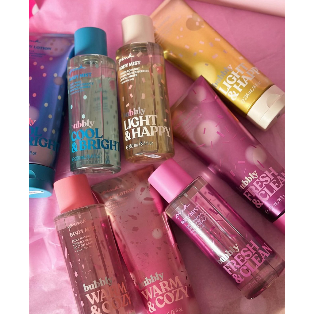 VS PINK BODY MIST BUBBLY FRESH& CLEAN/ LIGHT AND HAPPY &COOL AND BRIGHT ...