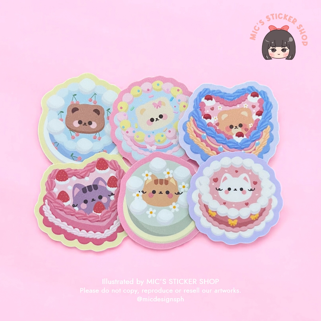 Kawaii Bear Neko Birthday Cakes Vinyl Sticker Pack (3pcs) | Waterproof ...