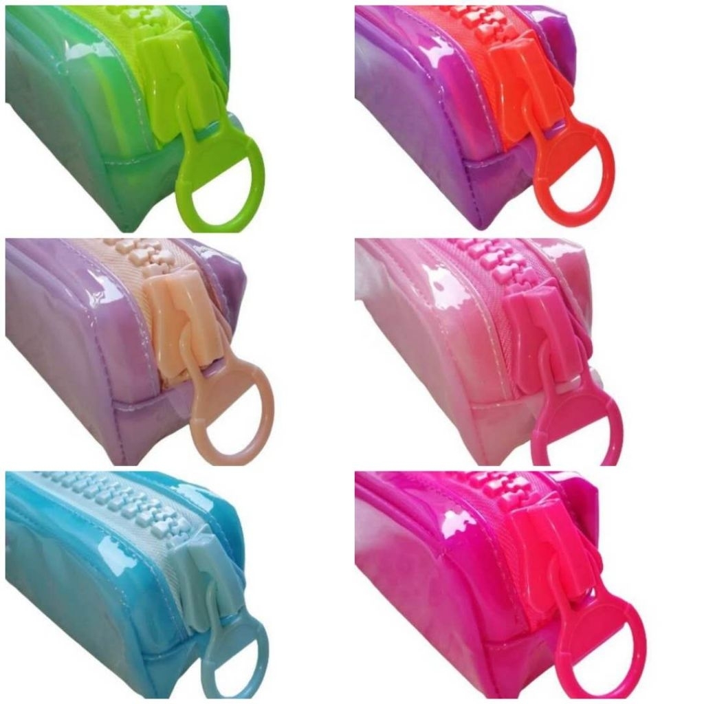 Big Zipper All In One Glossy and Pastel Color Pouch Pencil and Makeup ...