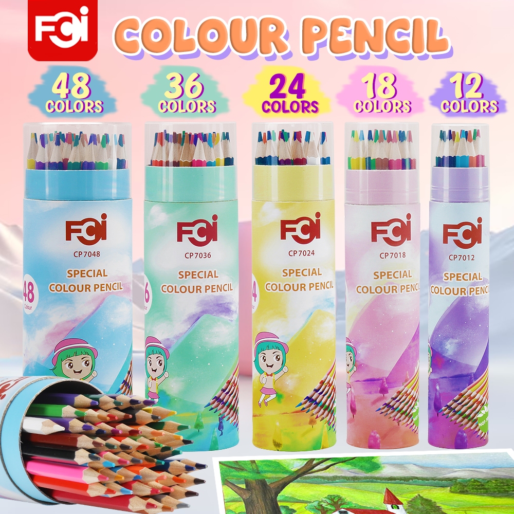 FCI Color Pencil Set 12/18/24/36/48Color For Drawing Sketching Kids ...